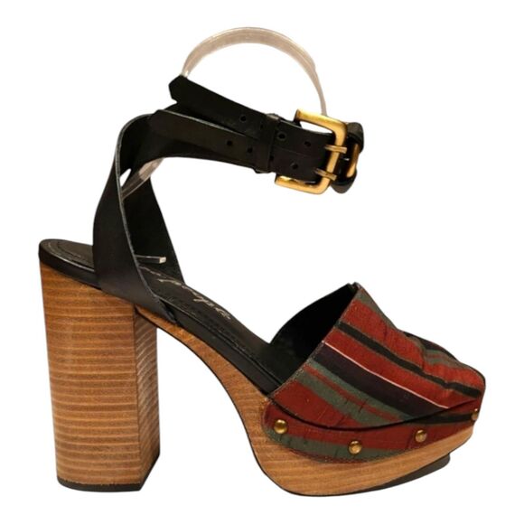 Free People Sandals Platform Block Heel Peep Toe Women's Size 6 Ankle strap - Picture 1 of 12